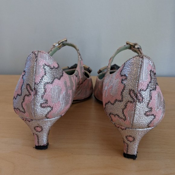 PRADA Vintage Brocade Pink Silver Metallic heels - Picture 8 of 10